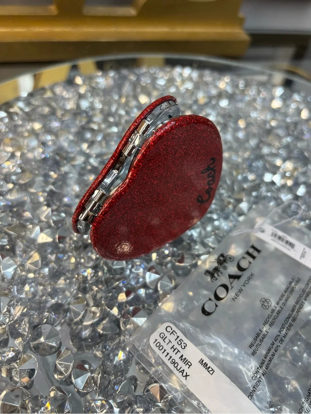 COACH Heart-Shaped Glitter Compact Mirror - Red